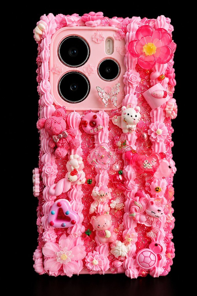 Pinke Blumen-Decoden-Handyhülle mit Charms