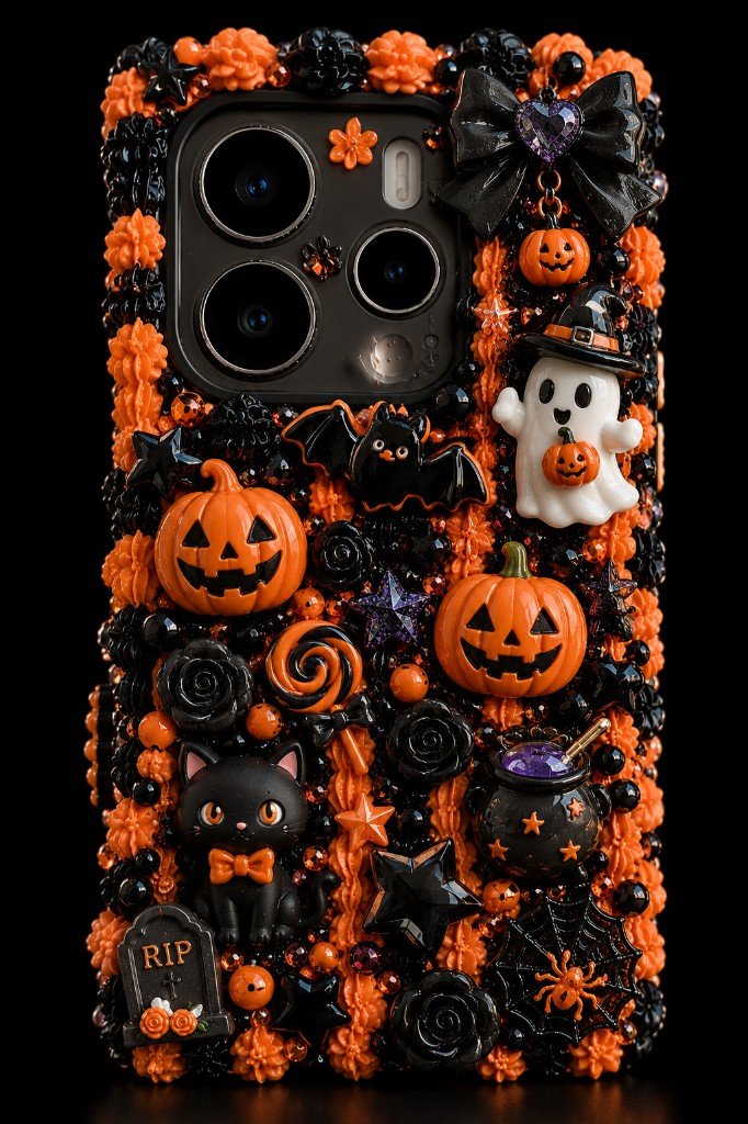 Halloween-Decoden-Handyhülle mit Kürbis und Geist